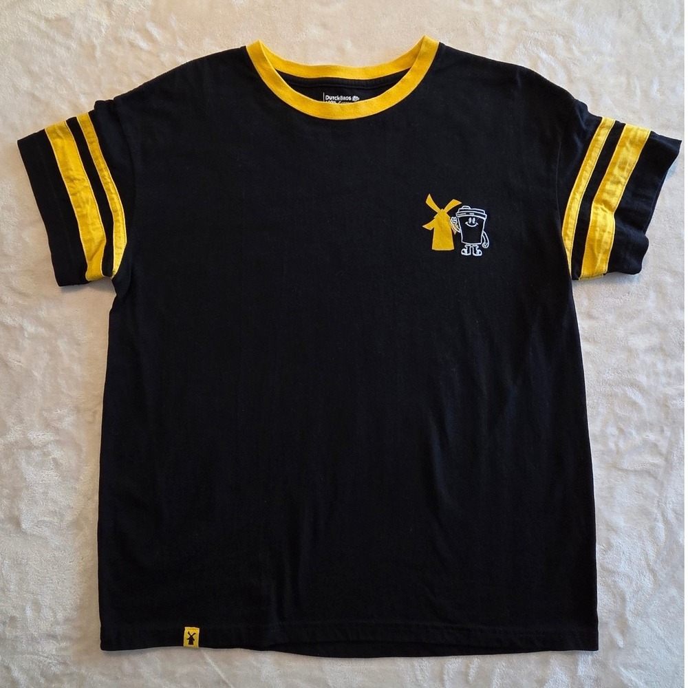 Dutch Bros Coffee Jersey Style Short Sleeve Graphic Tee Black Yellow Medium